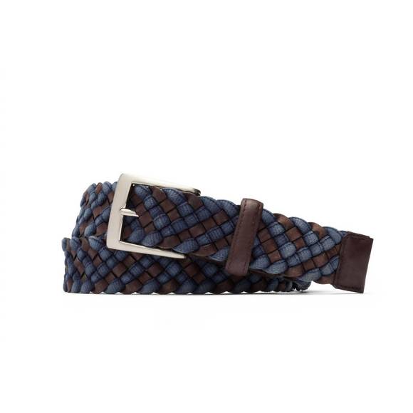 NEW KLEINBERG men's leather cloth braid belt in blue